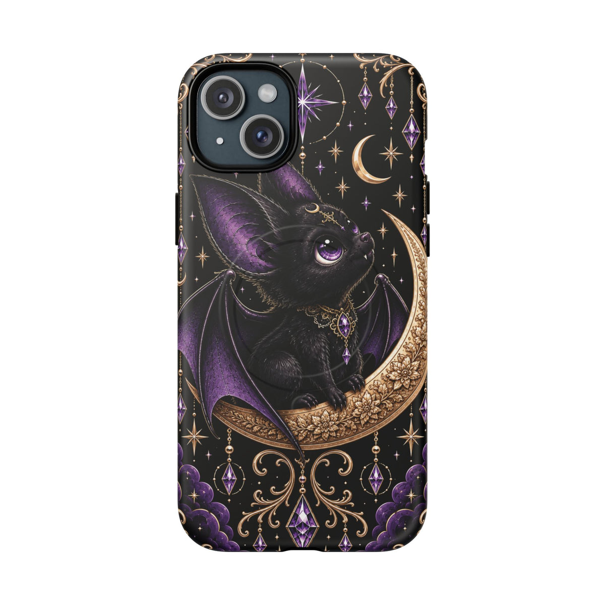 Vespertine Moonwatcher Magnetic Phone Case – Gothic Purple Bat Crescent Moon Tough Case