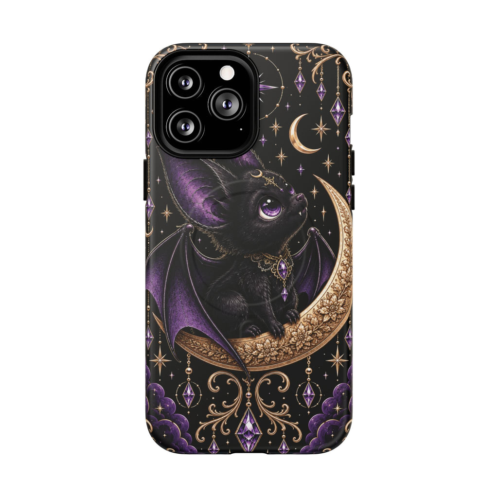 Vespertine Moonwatcher Magnetic Phone Case – Gothic Purple Bat Crescent Moon Tough Case