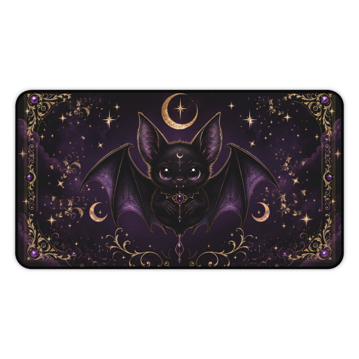 Vespertine Gothic Bat Gaming Desk Mat | Celestial Extended Mouse Pad