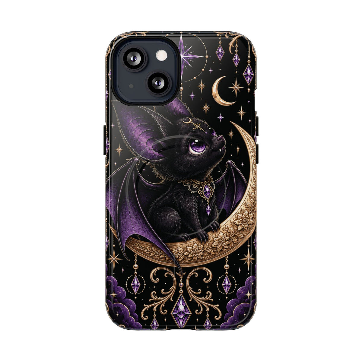 Vespertine Moonwatcher Magnetic Phone Case – Gothic Purple Bat Crescent Moon Tough Case