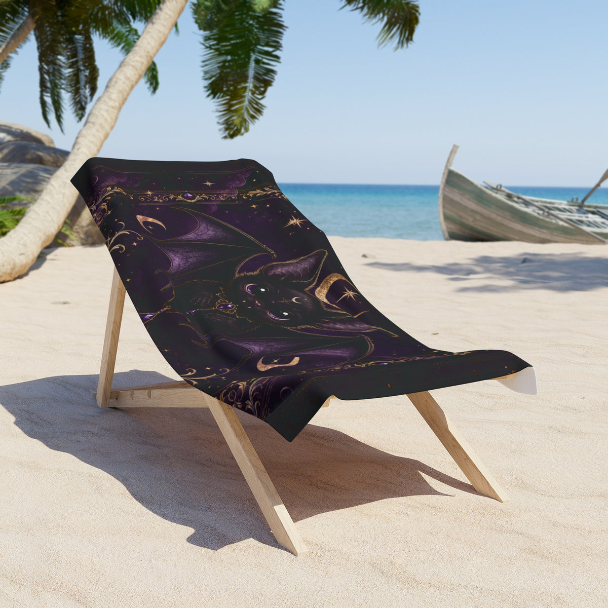 Vespertine Gothic Bat Beach Towel – Purple Celestial Moon Design