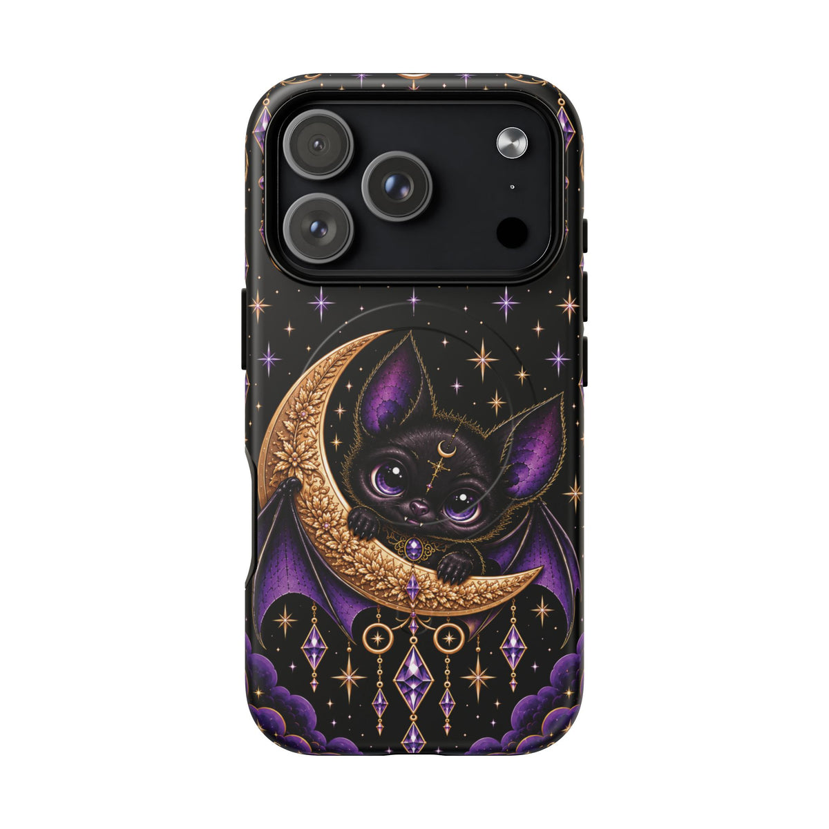 Vespertine Celestial Bat Magnetic Phone Case – Gothic Purple Moon Tough Case
