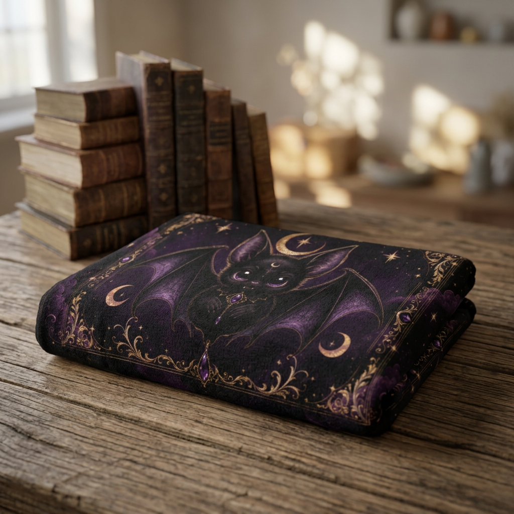 Vespertine Gothic Bat Beach Towel – Purple Celestial Moon Design