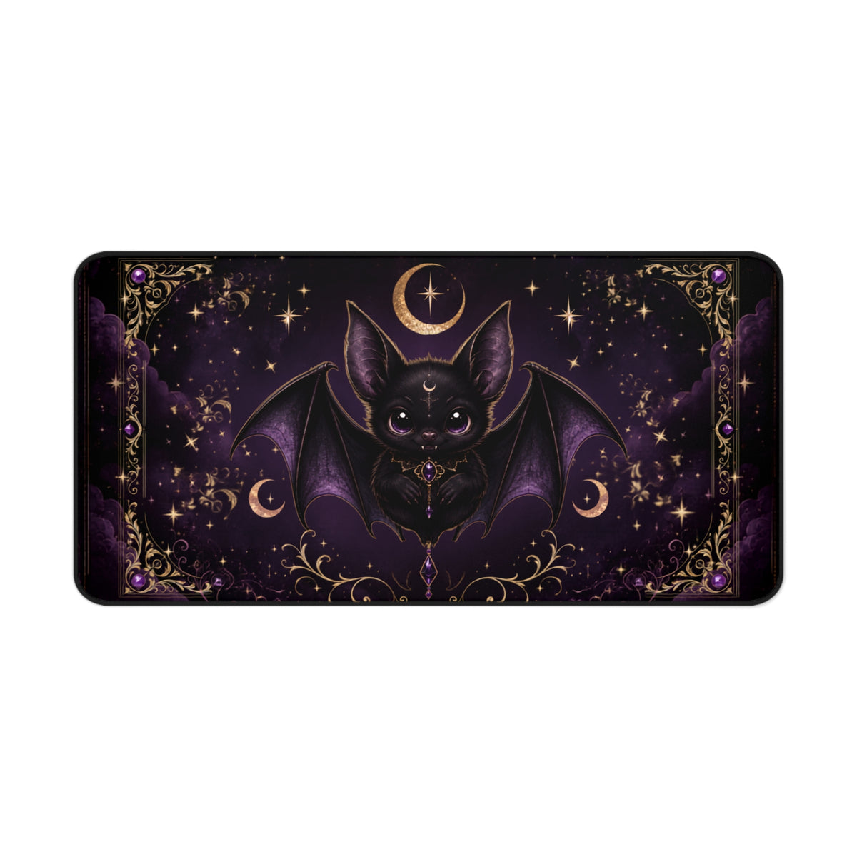 Vespertine Gothic Bat Gaming Desk Mat | Celestial Extended Mouse Pad