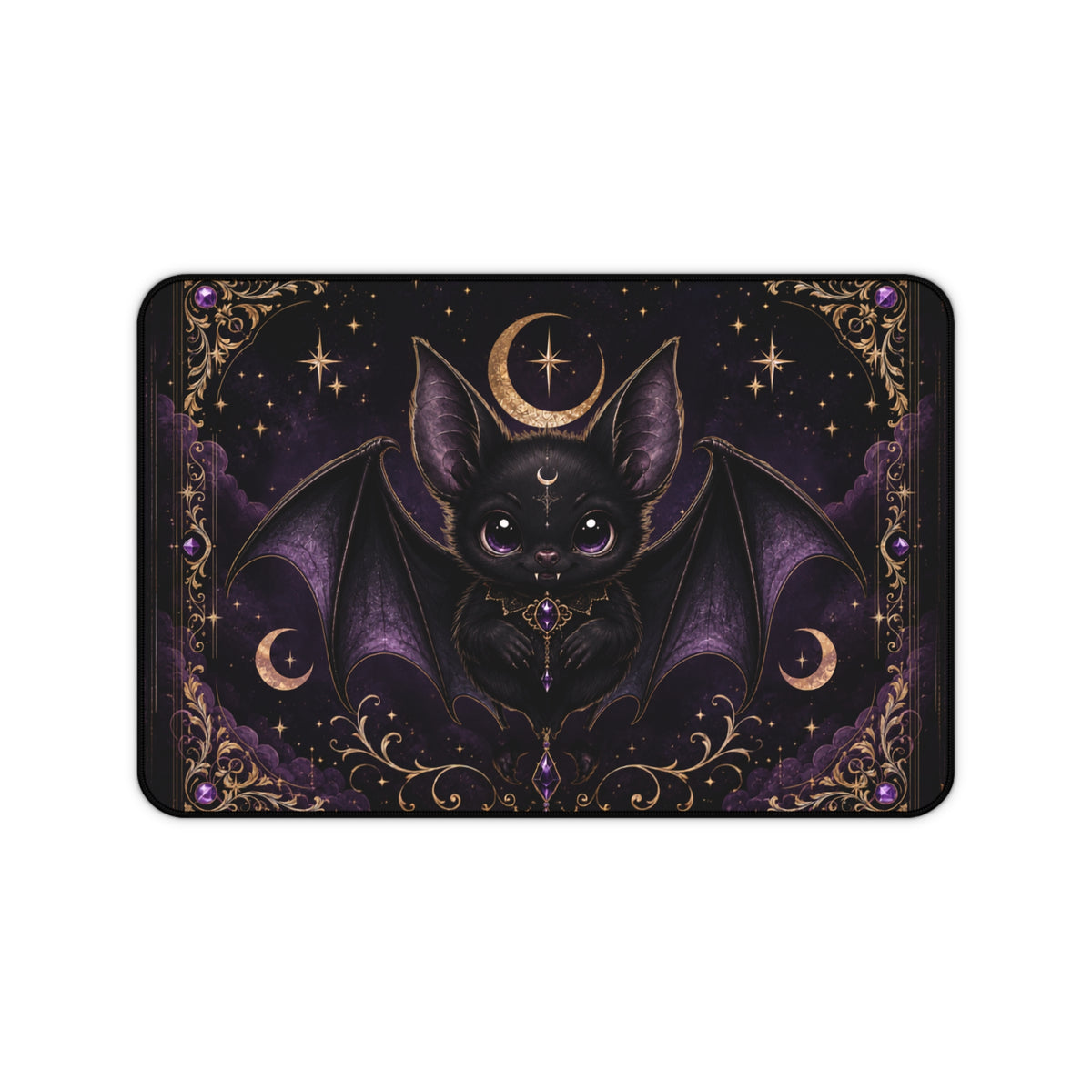 Vespertine Gothic Bat Gaming Desk Mat | Celestial Extended Mouse Pad