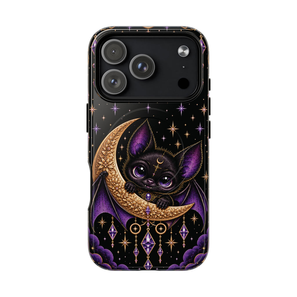 Vespertine Celestial Bat Magnetic Phone Case – Gothic Purple Moon Tough Case