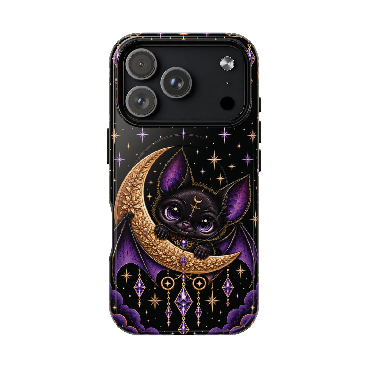 Vespertine Celestial Bat Magnetic Phone Case – Gothic Purple Moon Tough Case