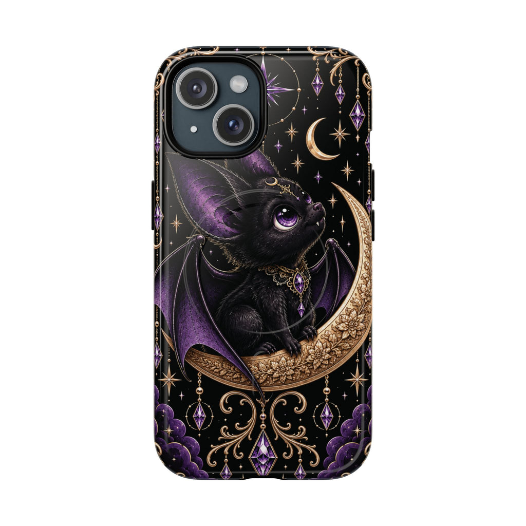 Vespertine Moonwatcher Magnetic Phone Case – Gothic Purple Bat Crescent Moon Tough Case