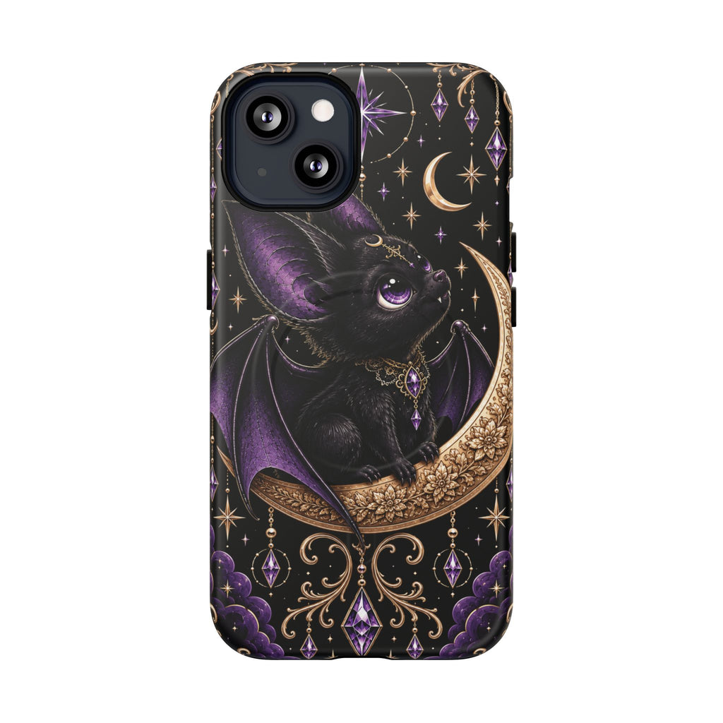 Vespertine Moonwatcher Magnetic Phone Case – Gothic Purple Bat Crescent Moon Tough Case