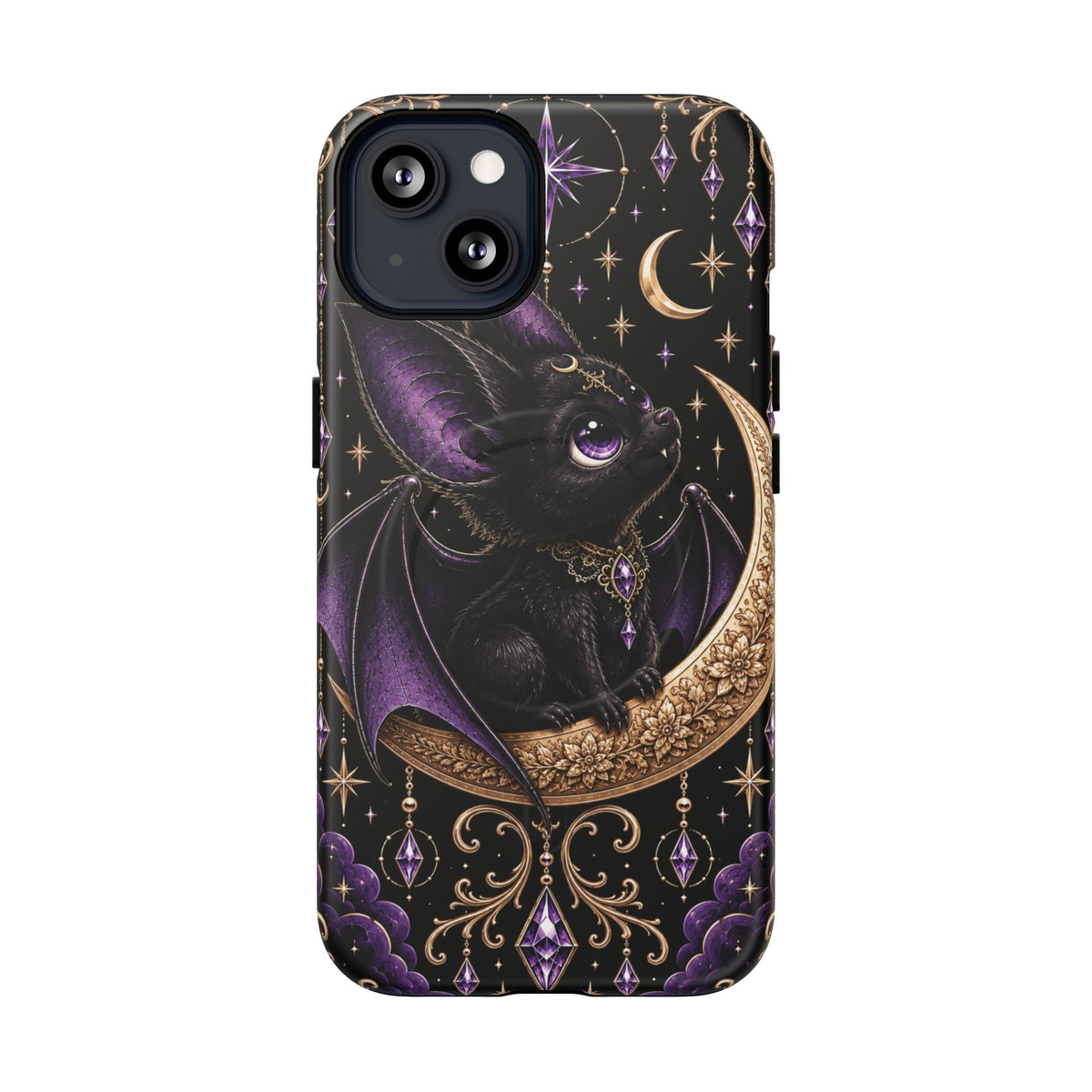 Vespertine Moonwatcher Magnetic Phone Case – Gothic Purple Bat Crescent Moon Tough Case