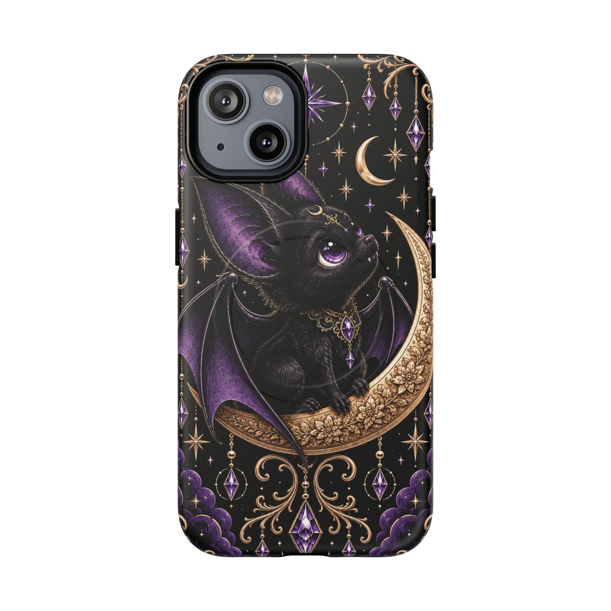Vespertine Moonwatcher Magnetic Phone Case – Gothic Purple Bat Crescent Moon Tough Case