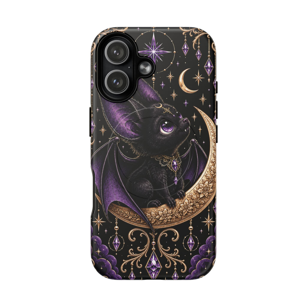 Vespertine Moonwatcher Magnetic Phone Case – Gothic Purple Bat Crescent Moon Tough Case