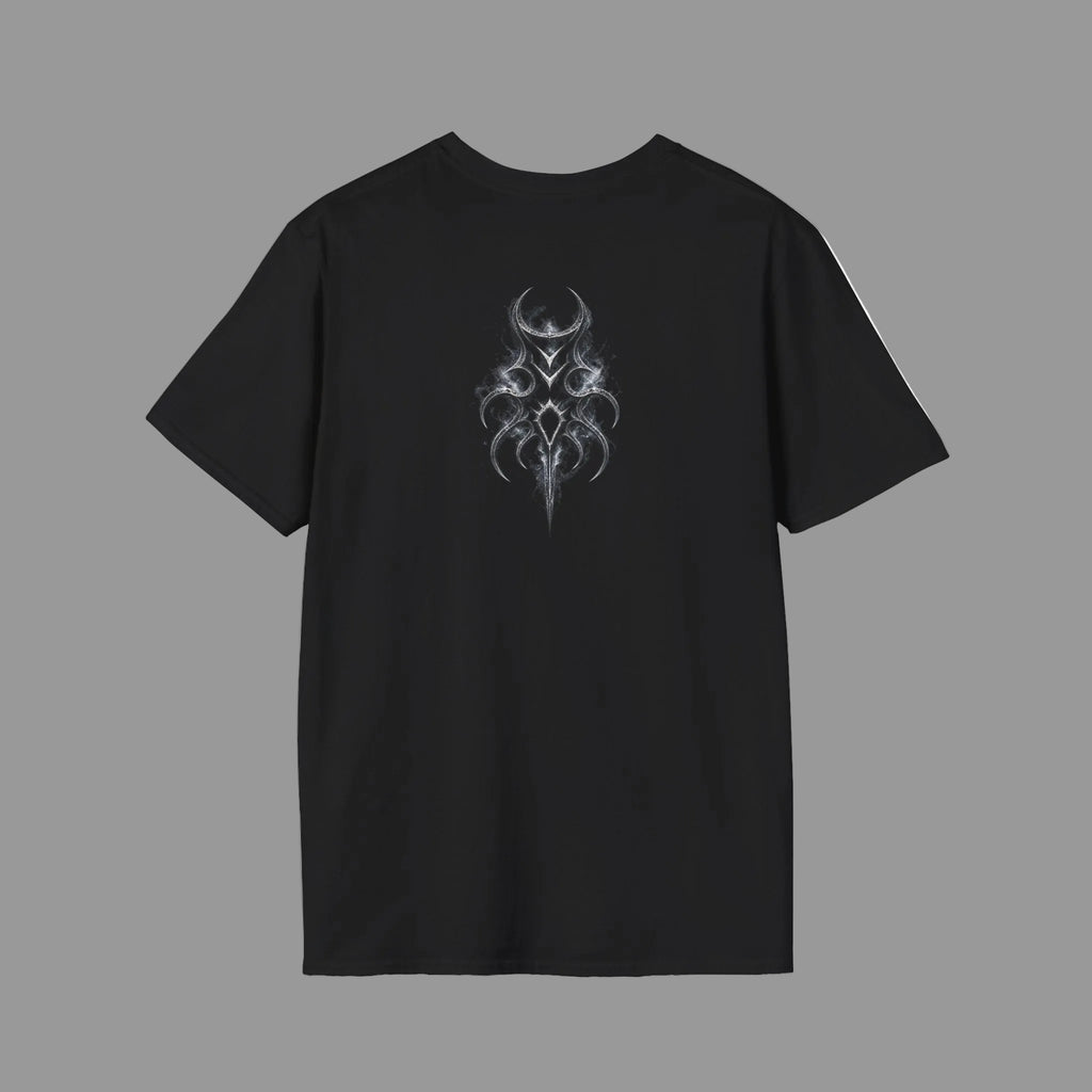 Back view of black PARS T-shirt featuring a centered white biomechanical-style Hollow Codex emblem on the upper back.