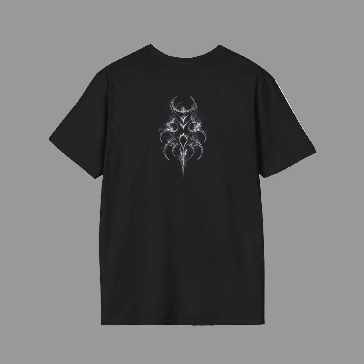 Back view of black PARS T-shirt featuring a centered white biomechanical-style Hollow Codex emblem on the upper back.