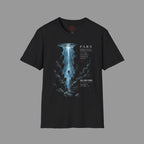 Black PARS T-shirt featuring a blue abyssal trench and descending diver graphic with Panama Abyssal Research Station and Hollow Codex Archives text, shown front-facing on a white background.
