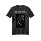 Black Hollow Codex Archives graphic T-shirt featuring a deep-sea specimen dossier design in distressed white and red.
