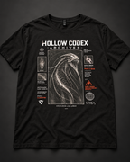 Black Hollow Codex Archives T-shirt with a deep-sea specimen dossier graphic displayed against a dark studio background.