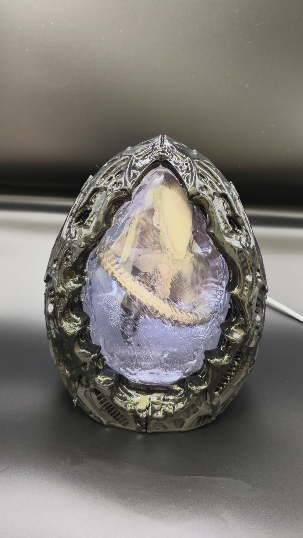 Shardlurker Specimen Night Light with translucent blue resin egg showing the fetal specimen inside while the light is off