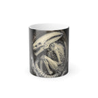 Shardlurker color-changing mug shown hot with the skeletal creature design fully revealed on the front