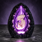 Shardlurker Specimen Night Light with matte black containment egg illuminated in purple